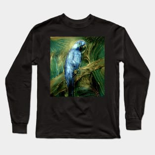 GREEN BLUE EXOTIC PARROT BOTANICAL PALM JUNGLE TROPICAL POSTER PRINT Long Sleeve T-Shirt